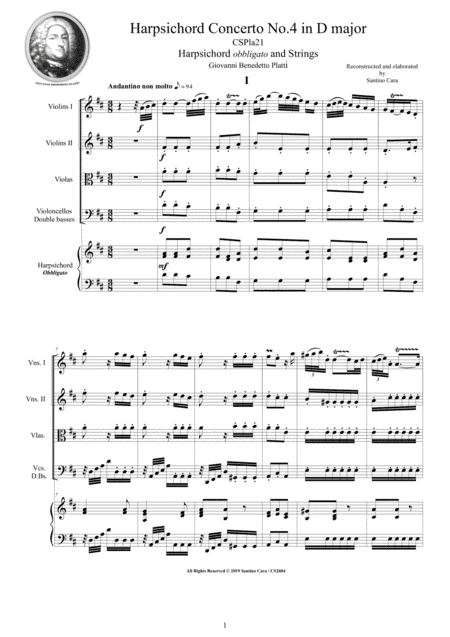 Platti - Harpsichord Concerto No.4 in D major CSPla21 for Harpsichord and Strings (arr. Santino Cara)