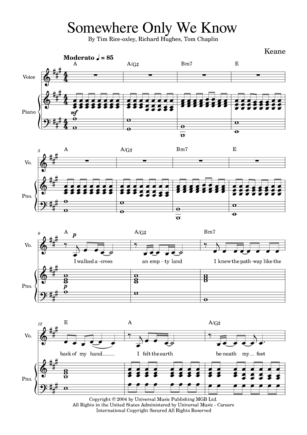 Somewhere Only We Know (arr. Golden Skull Editions)