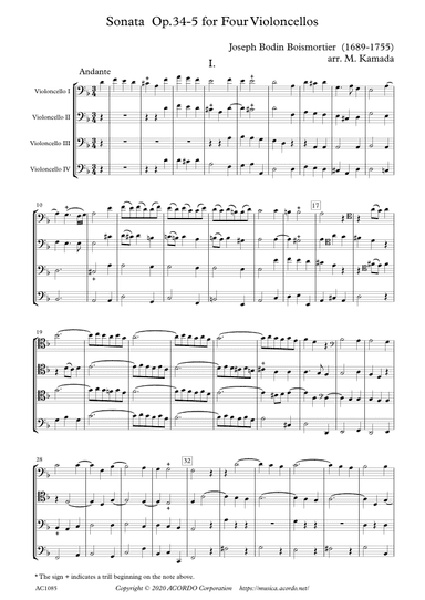 Sonata Op.34-5 for Four Violoncellos (arr. Kamada, Mikio)