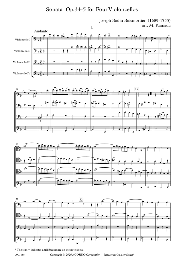 Sonata Op.34-5 for Four Violoncellos (arr. Kamada, Mikio)