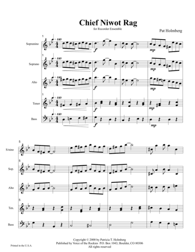 Chief Niwot Rag for Recorder Ensemble