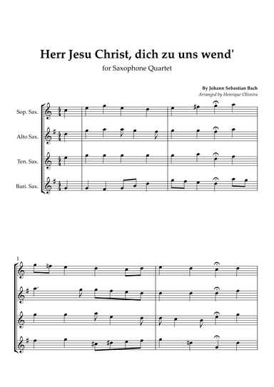 Bach's Choral - "Herr Jesu Christ, dich zu uns wend'" (Saxophone Quartet) (arr. Henrique Oliveira)