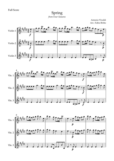 Spring (from Four Seasons of Antonio Vivaldi) for Violin Trio (arr. Fabio Britto)