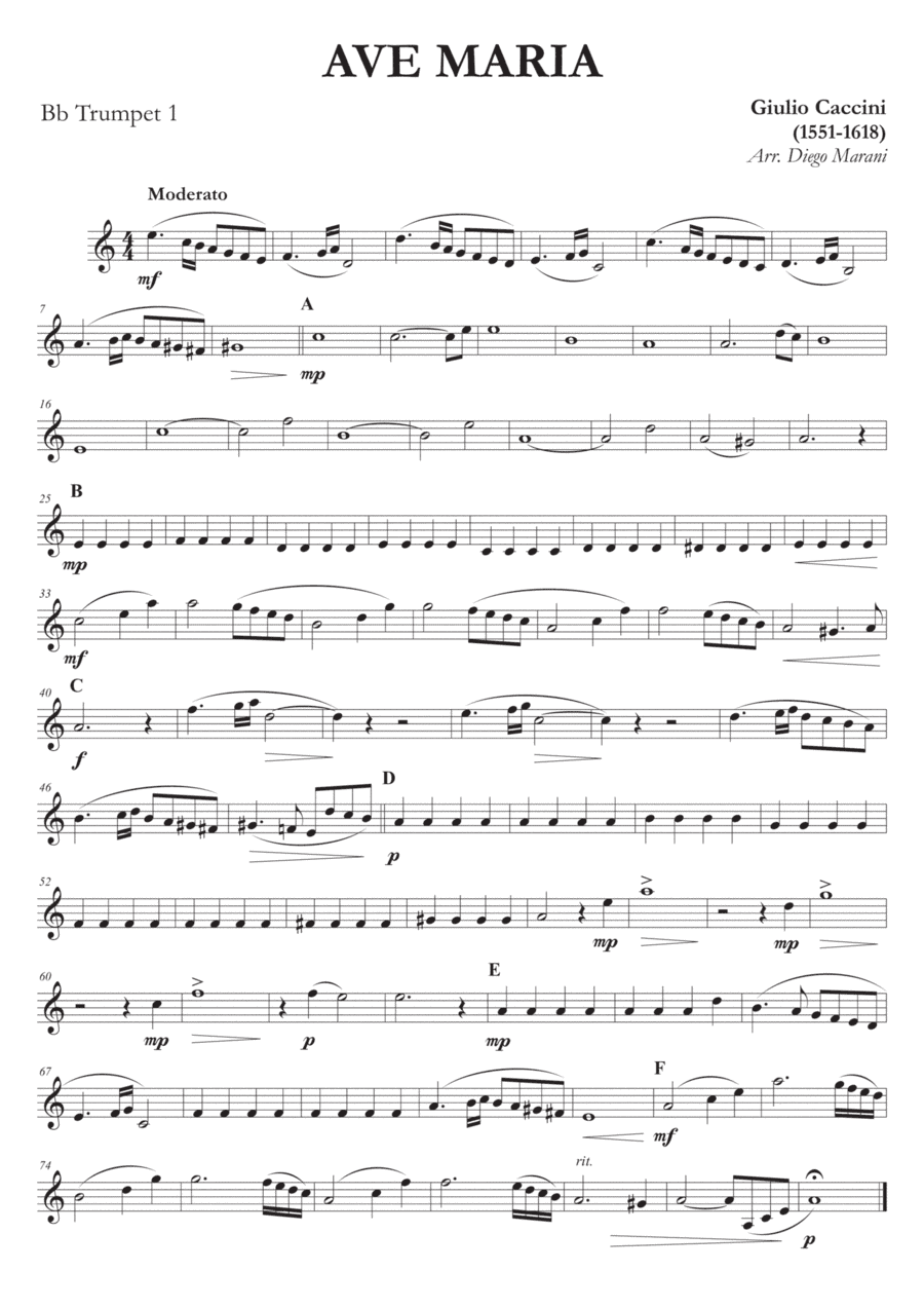Ave Maria by Caccini-Vavilov for Brass Quartet (arr. Diego Marani)