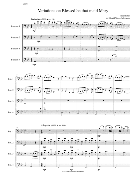 Variations on Blessed be that maid Mary for 4 bassoons (arr. David Warin Solomons)
