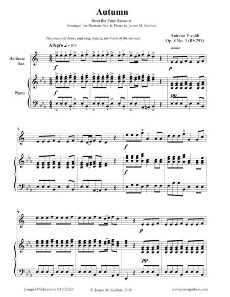Vivaldi: Autumn from the Four Seasons for Baritone Sax & Piano (arr. James M. Guthrie, ASCAP)