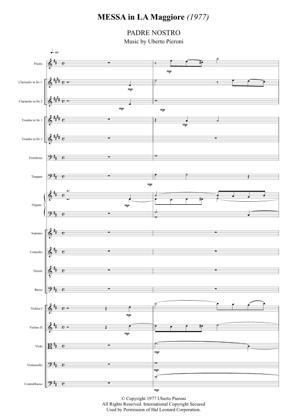 Padre Nostro dalla Messa in La Maggiore - Score Only