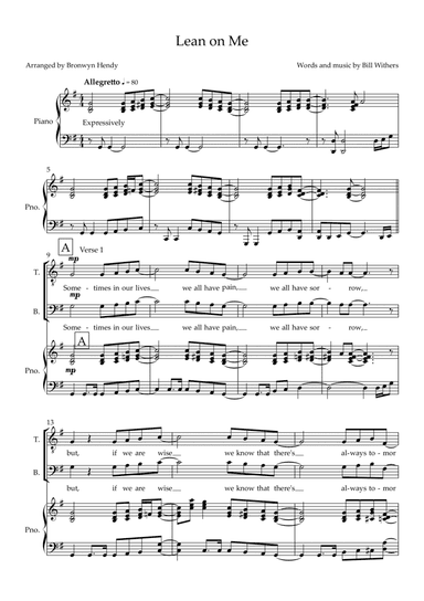 Lean On Me (arr. Bronwyn Hendy)
