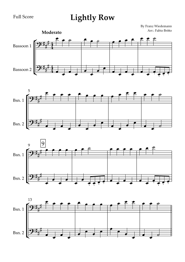 Lightly Row for Bassoon Duo (arr. Fabio Britto)