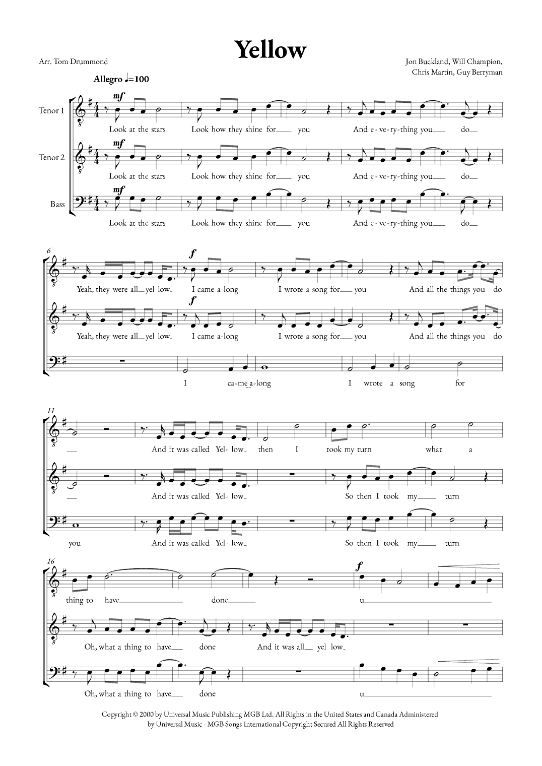 Yellow (arr. Tom Drummond)
