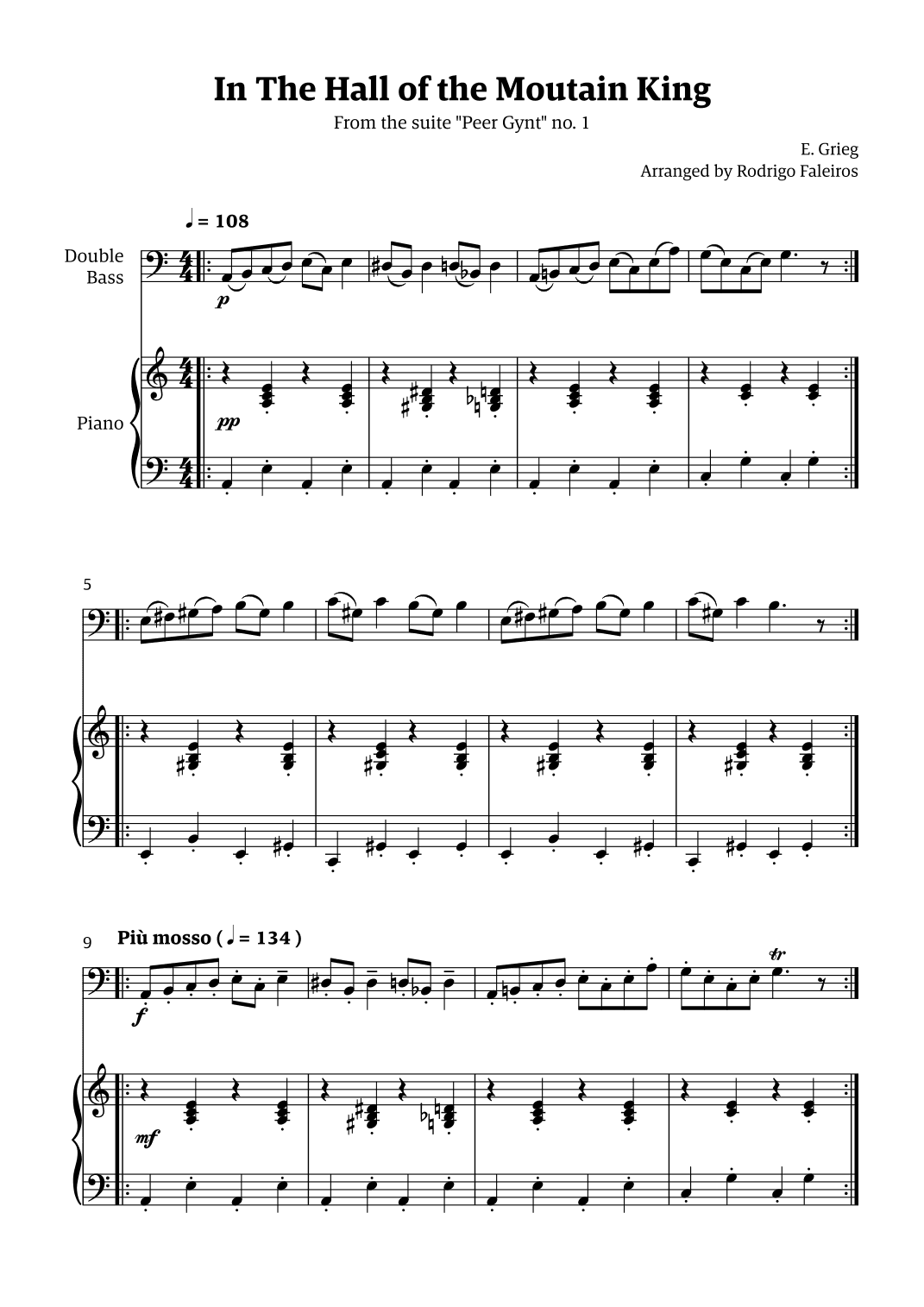 In the Hall of the Mountain King (for double bass solo w/ piano accompaniment) (arr. Rodrigo Faleiros)