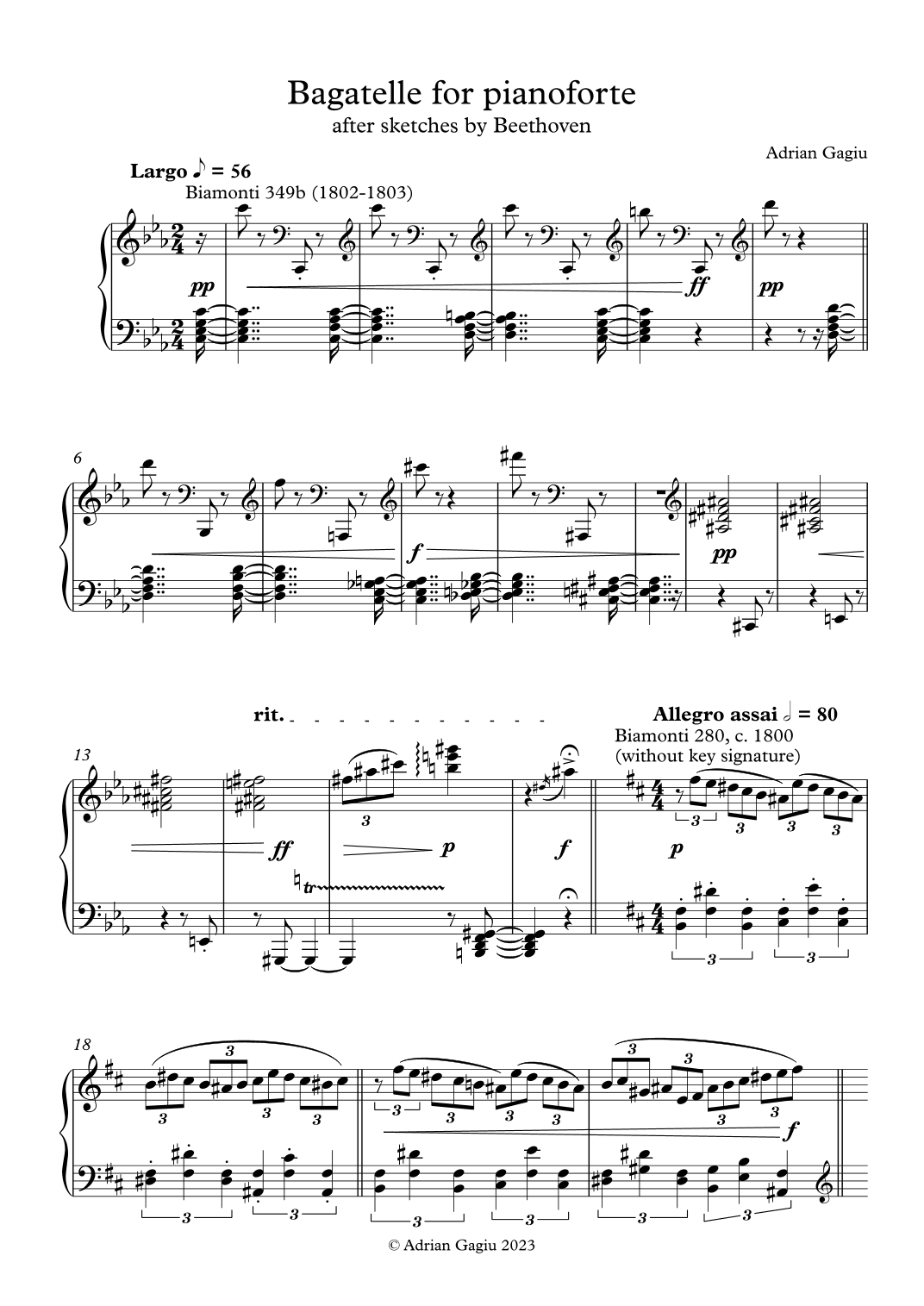 Bagatelle after sketches by Beethoven (arr. Adrian Gagiu)