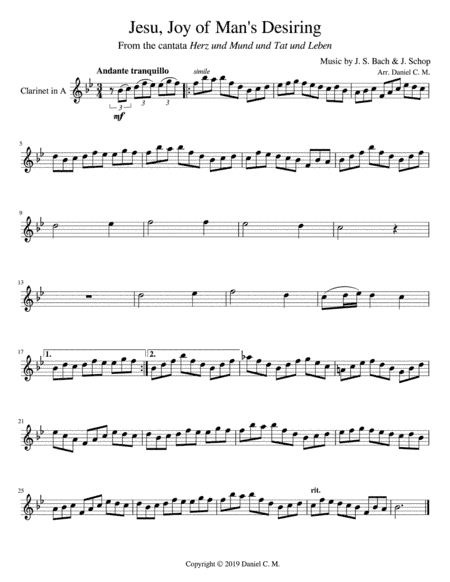 Jesu, Joy of Man's Desiring (A clarinet and piano) (arr. Daniel C. M.)
