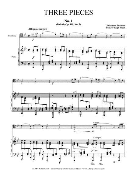 Three Pieces for Tenor Trombone and Piano (arr. Sauer, Ralph)