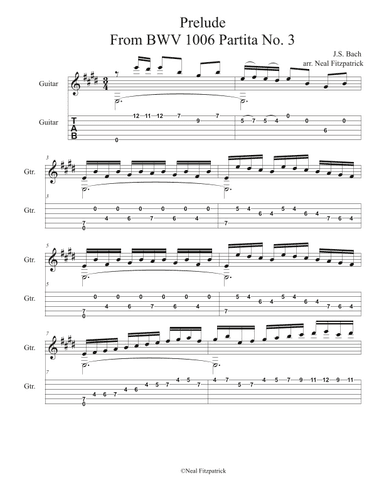 Prelude BWV 1006 Arranged for Guitar Solo (arr. Neal Fitzpatrick)