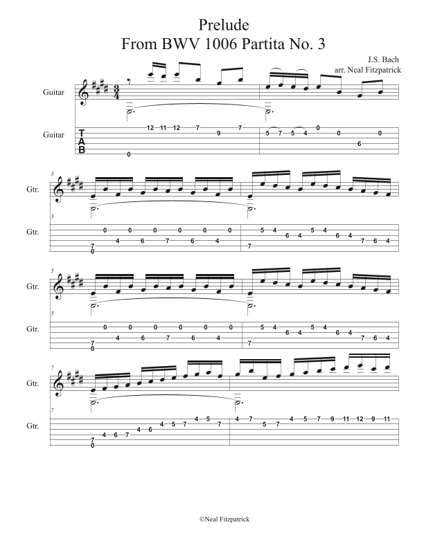 Prelude BWV 1006 Arranged for Guitar Solo (arr. Neal Fitzpatrick)