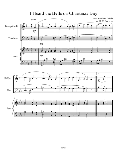 I Heard the Bells on Christmas Day (Trumpet and Trombone Duet) with optional piano accompaniment (arr. B. C. Dockery)