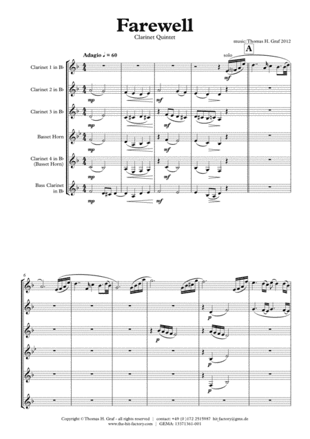 Farewell - Sad Ballad - Clarinet Quintet