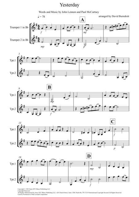 Yesterday (arr. David Burndrett)