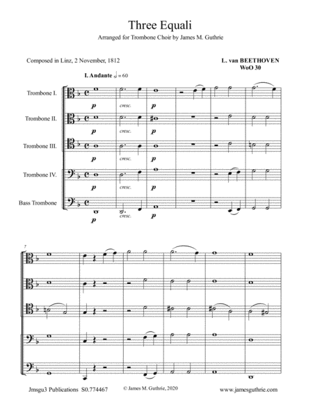 Beethoven: Three Equali WoO 30 for Trombone Choir (arr. James Guthrie, ASCAP)