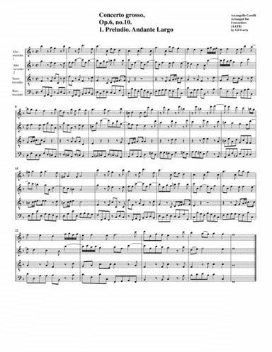 Concerto grosso, Op.6, no.10 (arrangement for 4 recorders) (arr. Gil Garty)