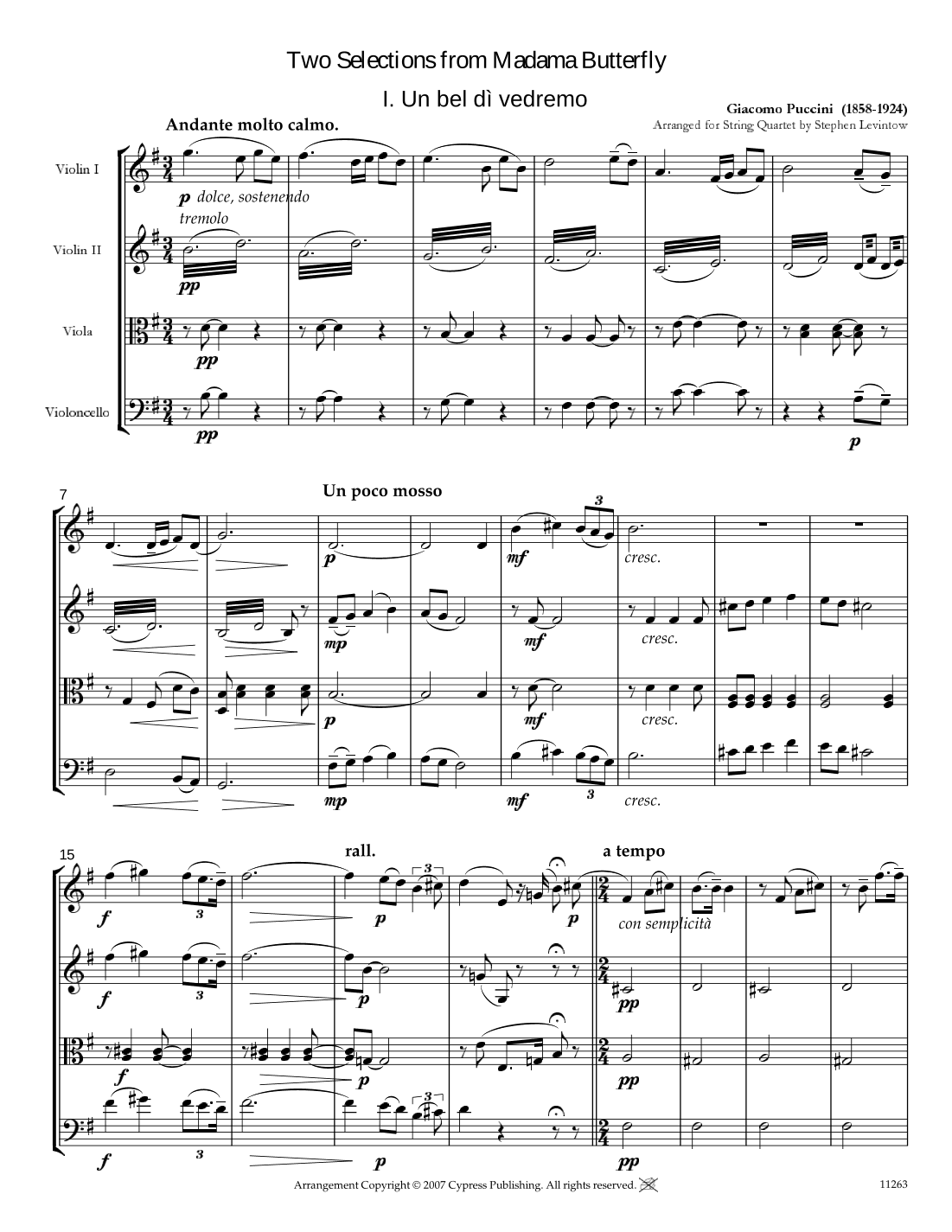 Two Melodies from "Madama Butterfly" (arr. Stephen Levintow)