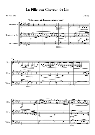 The Girl With the Flaxen Hair- Trio for Trumpet, Horn, Trombone (arr. Yau Yann Zhe)