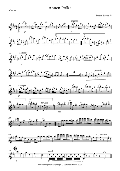 Annen Polka Johann Strauss String Trio Violin Viola Cello (arr. Lorraine Deacon)