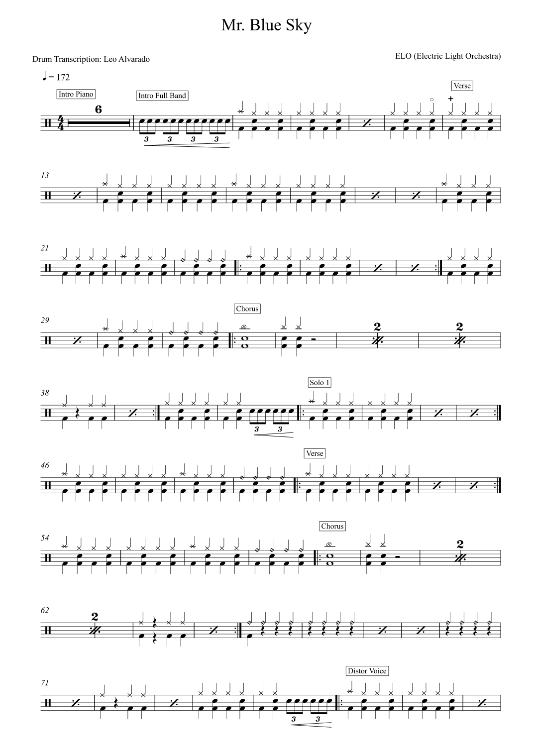 Mr. Blue Sky (arr. Drum Transcription: Leo Alvarado)