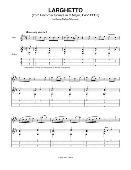 Larghetto (from Recorder Sonata in C Major, TWV 41:C5) (arr. Mark Phillips)