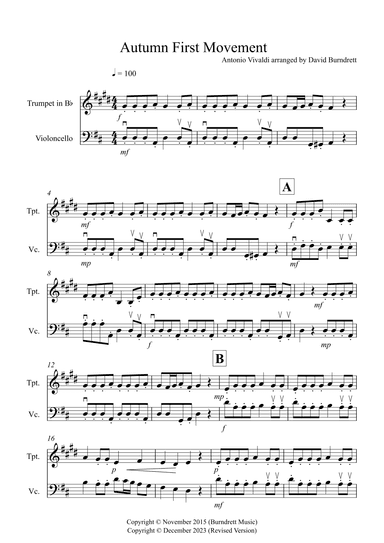 Autumn from "Four Seasons" for Trumpet and Cello Duet (arr. David Burndrett)