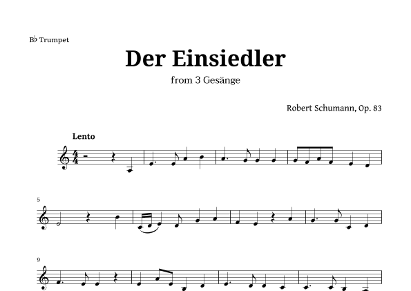 Der Einsiedler by Schumann for Trumpet (arr. Langanho)