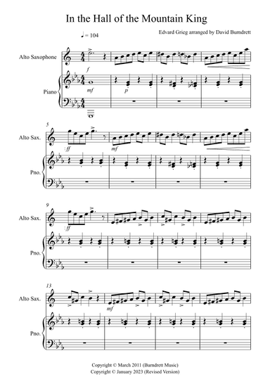 In The Hall Of The Mountain King for Alto Saxophone and Piano (arr. David Burndrett)