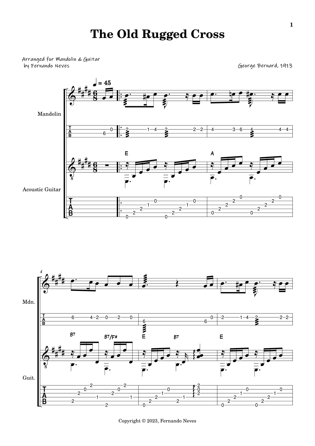 The Old Rugged Cross for Mandolin & Acoustic Guitar (arr. FERNANDO LUIZ NEVES)