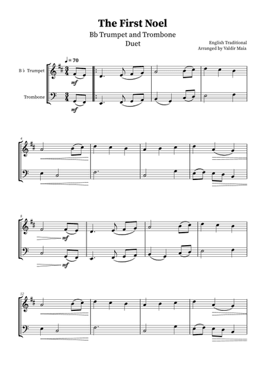 The First Noel - B-flat Trumpet and Trombone Duet (arr. Valdir Maia)