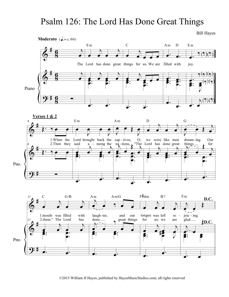 Psalm 126:  The Lord Has Done Great Things (iii) - Piano/Vocal
