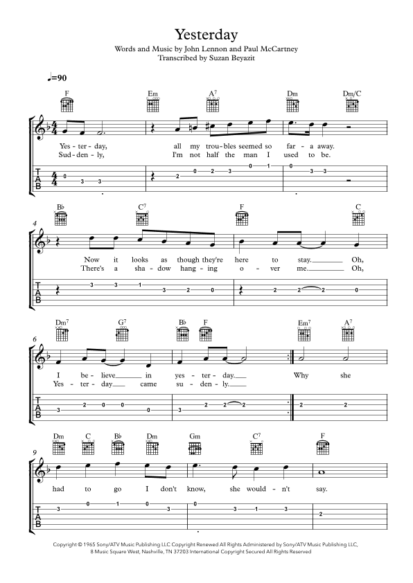 Yesterday (arr. Suzan Beyazit)