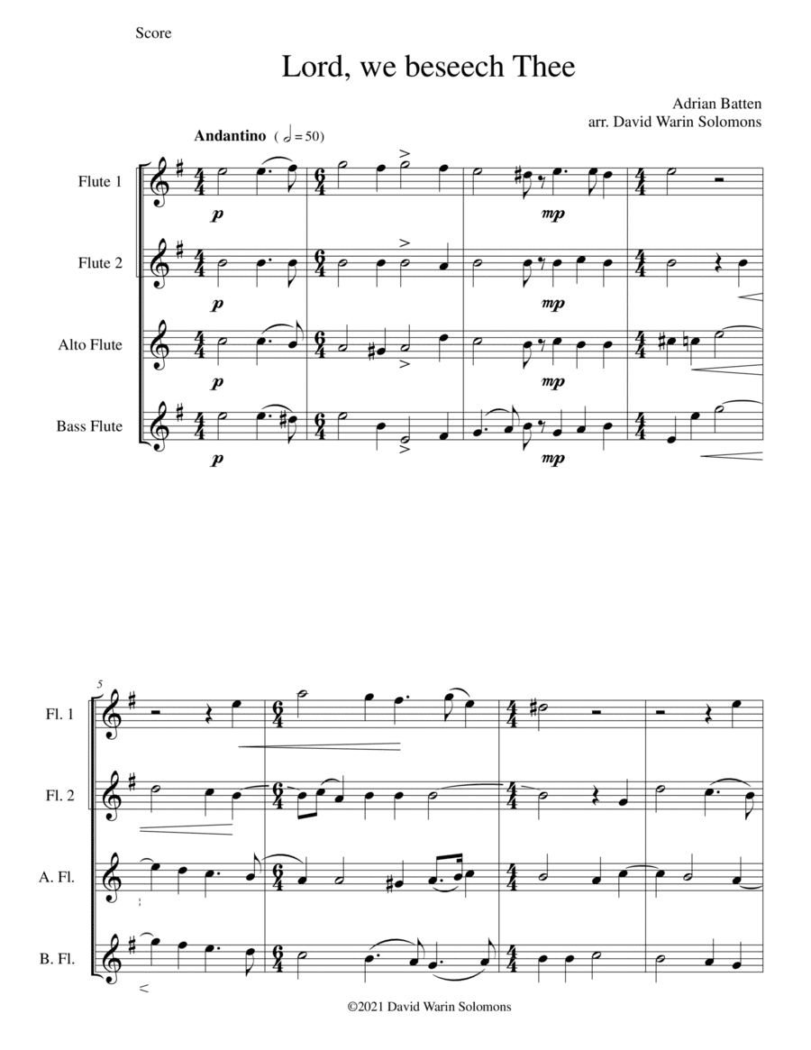 Lord, we beseech Thee for flute quartet (arr. David Warin Solomons)