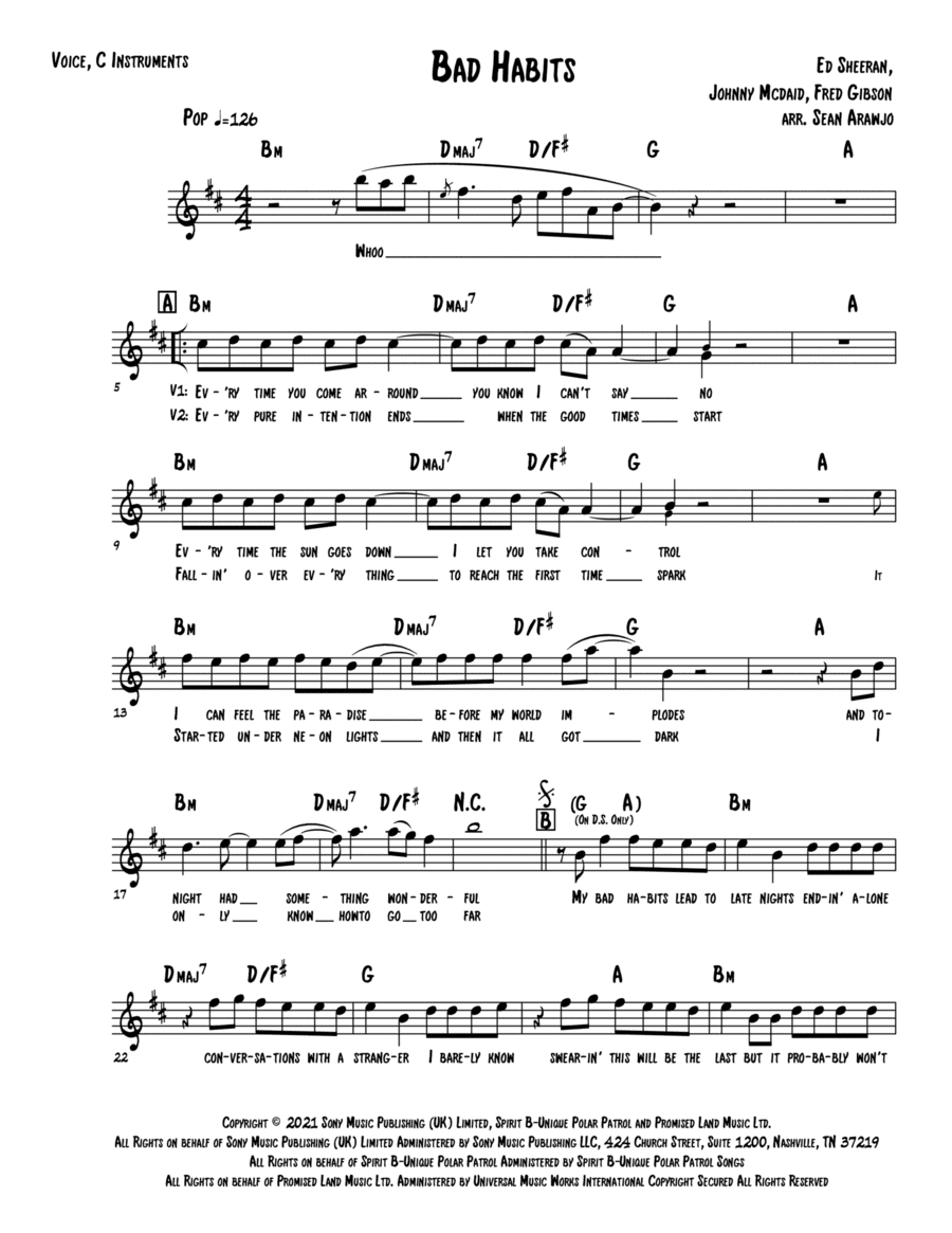 Bad Habits (arr. Sean Arawjo)