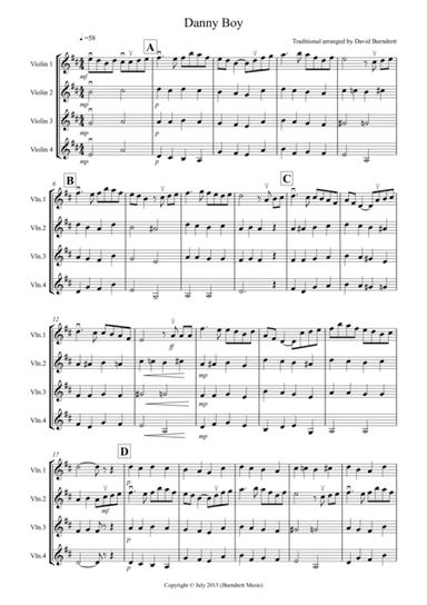 Danny Boy for Violin Quartet (arr. David Burndrett)
