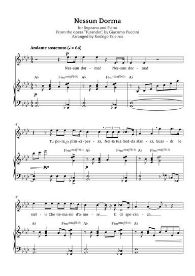 Nessun Dorma (for soprano and piano) (arr. Rodrigo Faleiros)