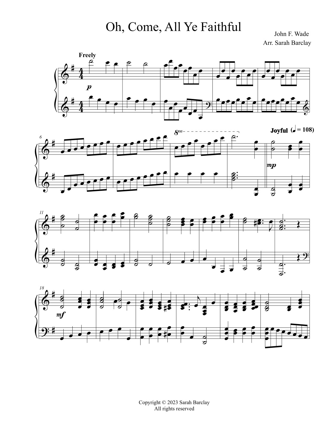 Oh, Come, All Ye Faithful (arr. Sarah Barclay)