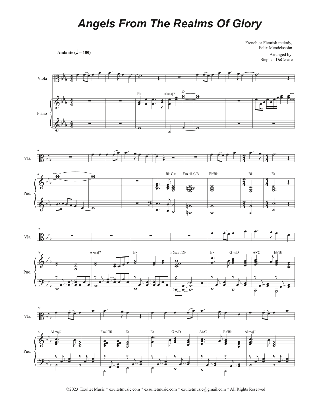 Angels From The Realms Of Glory (Viola solo and Piano) (arr. Stephen DeCesare)