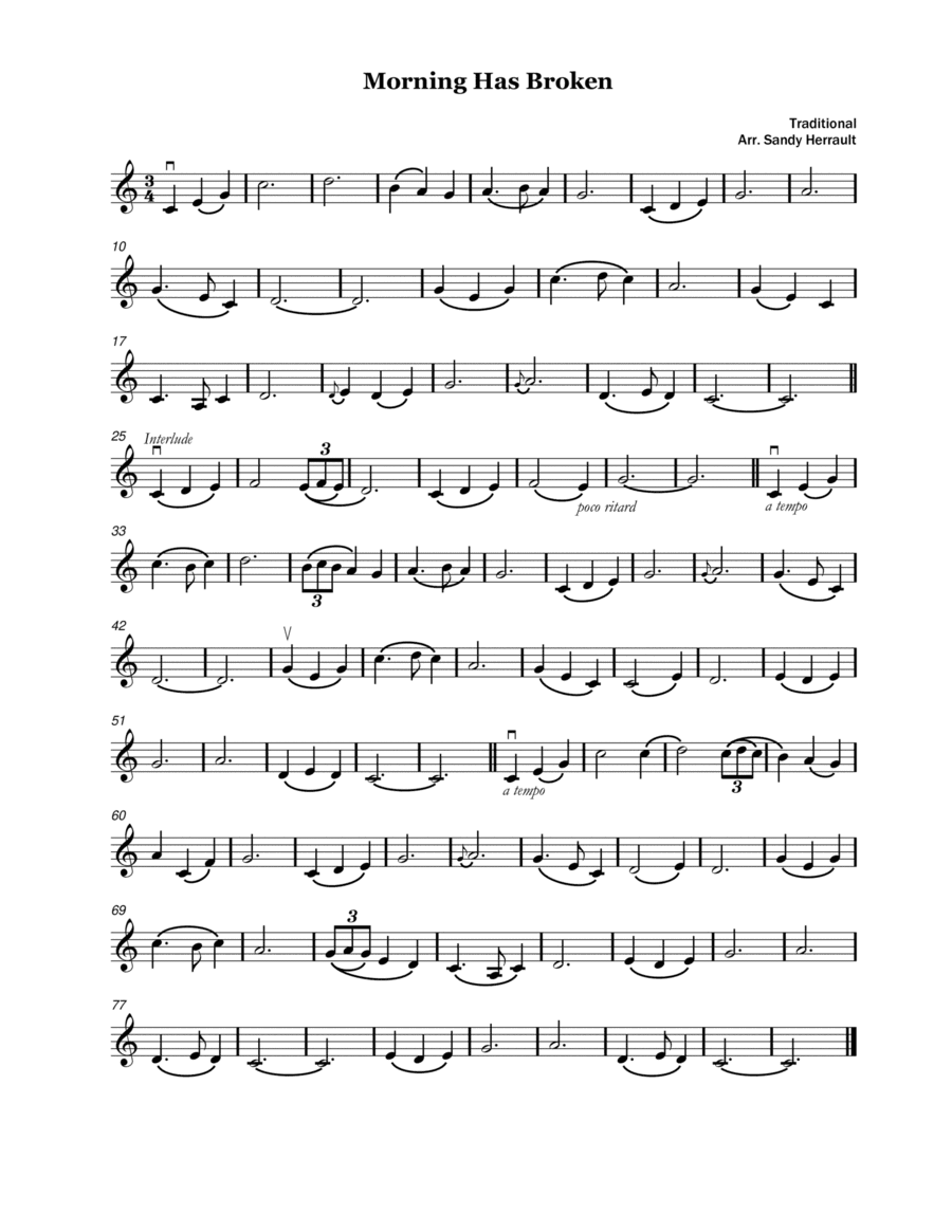 Morning Has Broken, for Solo Violin (arr. Sandy Herrault)