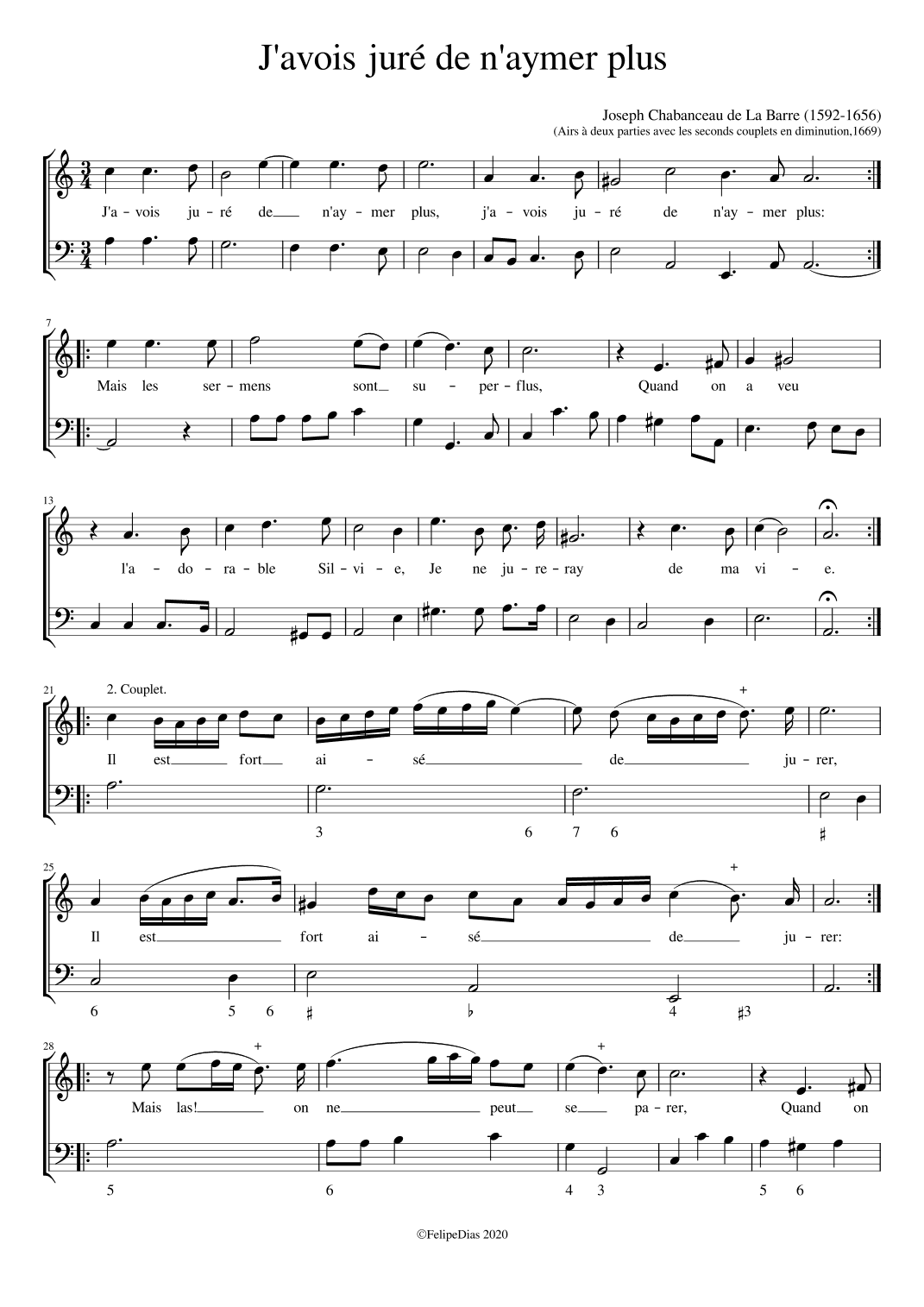 J'avois juré de n'aymer plus (arr. Early Music Scores)