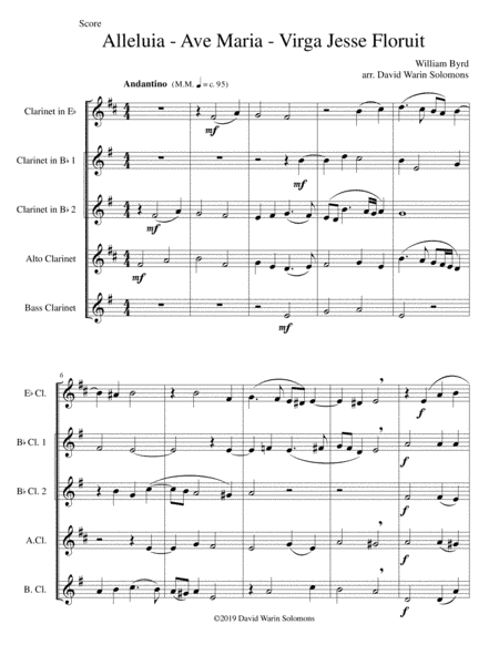 Alleluia - Ave Maria - Virga Jesse floruit arranged for clarinet quintet (with E flats) (arr. David Warin Solomons)