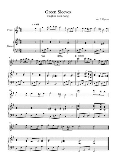 Greensleeves (What Child is This), English Folk Song, For Flute & Piano (arr. Eugene Egorov)