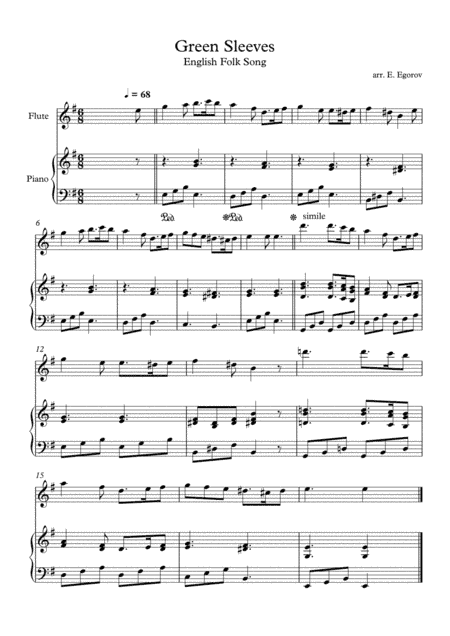 Greensleeves (What Child is This), English Folk Song, For Flute & Piano (arr. Eugene Egorov)