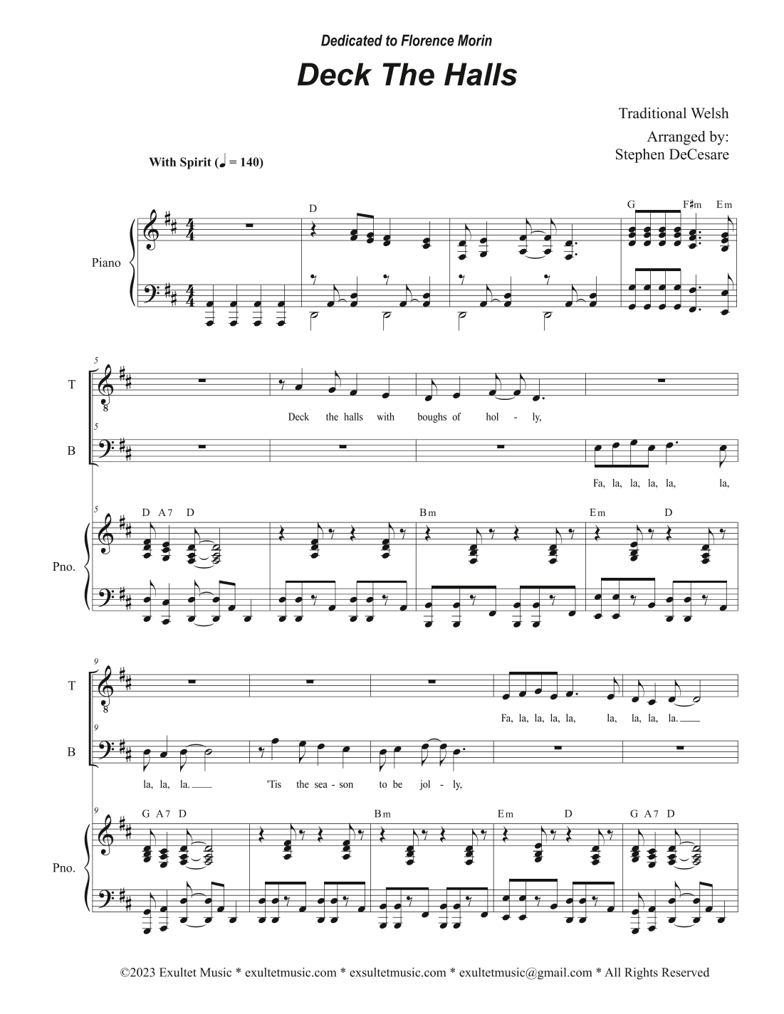 Deck The Halls (Duet for Tenor and Bass solo) (arr. Stephen DeCesare)