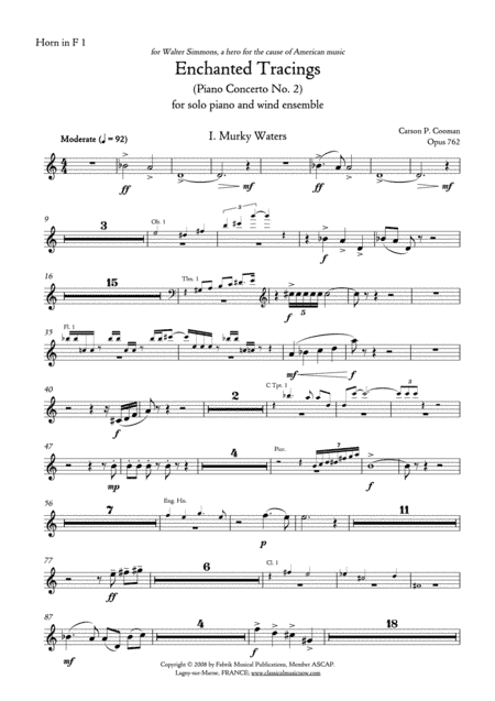 Carson Cooman Enchanted Tracings (Piano Concerto No. 2) (2008) for solo piano and wind ensemble, hor